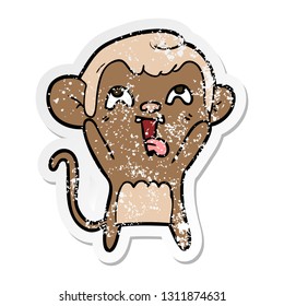 distressed sticker of a crazy cartoon monkey