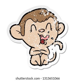 distressed sticker of a crazy cartoon monkey