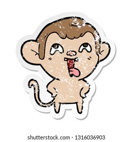 distressed sticker of a crazy cartoon monkey
