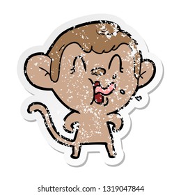 distressed sticker of a crazy cartoon monkey