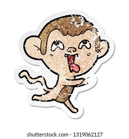 distressed sticker of a crazy cartoon monkey running