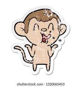 pegatina angustiada de un mono de caricatura loco