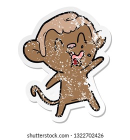 distressed sticker of a crazy cartoon monkey