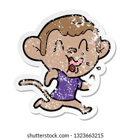 distressed sticker of a crazy cartoon monkey running