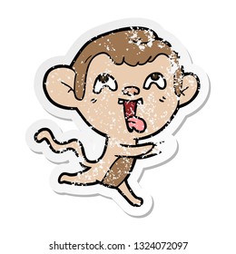 distressed sticker of a crazy cartoon monkey running