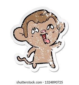 distressed sticker of a crazy cartoon monkey