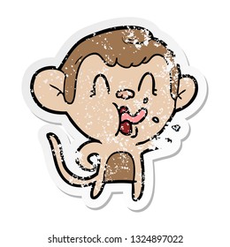 distressed sticker of a crazy cartoon monkey