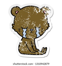pegatina angustiada de un oso caricaturista llorando