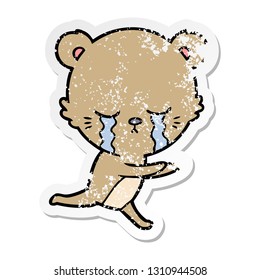 distressed sticker of a crying cartoon bear