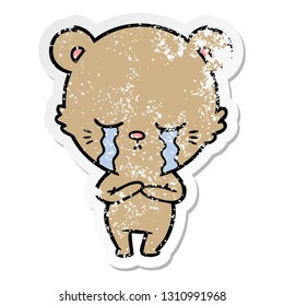 pegatina angustiada de un oso caricaturista llorando
