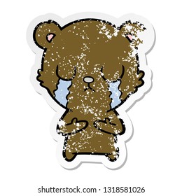 distressed sticker of a crying cartoon bear