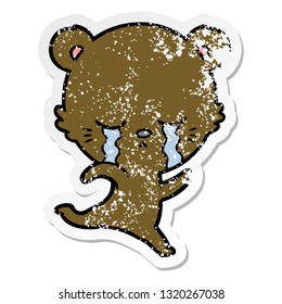 distressed sticker of a crying cartoon bear