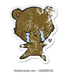 distressed sticker of a crying cartoon bear