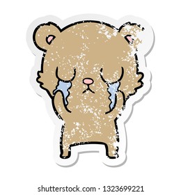 pegatina angustiada de un oso caricaturista llorando