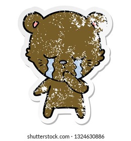 pegatina angustiada de un oso caricaturista llorando