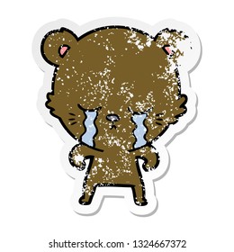 pegatina angustiada de un oso caricaturista llorando