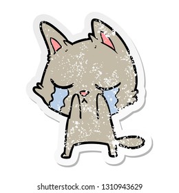 distressed sticker of a crying cartoon cat