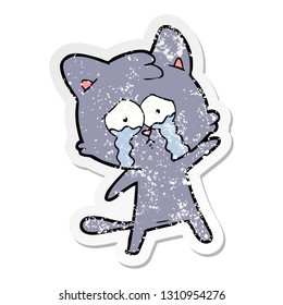 distressed sticker of a crying cartoon cat