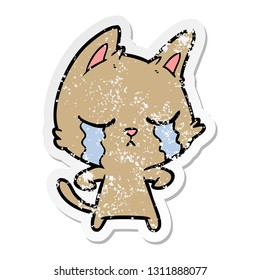 distressed sticker of a crying cartoon cat
