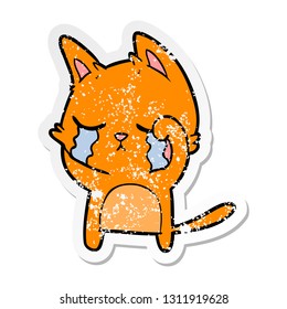 distressed sticker of a crying cartoon cat