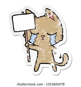 bedrückter Aufkleber einer weinenden Cartoon-Katze