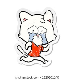 bedrückter Aufkleber einer weinenden Cartoon-Katze