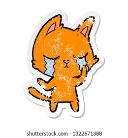 pegatina angustiada de un gato de caricatura que llora