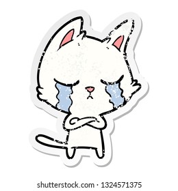 distressed sticker of a crying cartoon cat