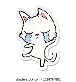 adesivo angustiado de um gato de desenho animado chorando realizando uma dança