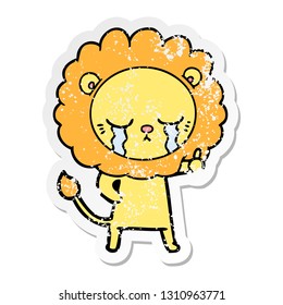 distressed sticker of a crying cartoon lion