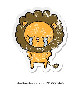 distressed sticker of a crying cartoon lion