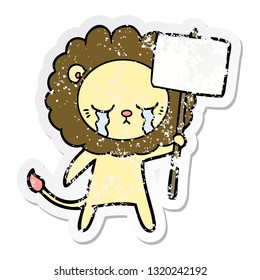 distressed sticker of a crying cartoon lion