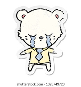 distressed sticker of a crying cartoon polarbear