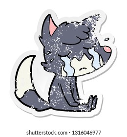 distressed sticker of a crying fox cartoon