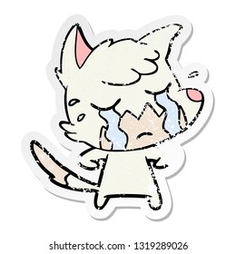 distressed sticker of a crying fox cartoon