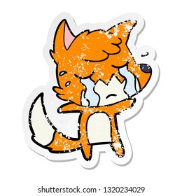 distressed sticker of a crying fox cartoon