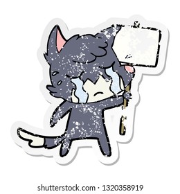 sticker angustiado de una caricatura de zorro llorón con cartel