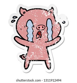 distressed sticker of a crying pig cartoon