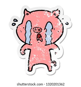 pegatina angustiada de una caricatura de un cerdo llorando