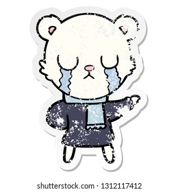 distressed sticker of a crying polar bear cartoon