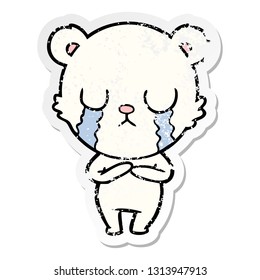 distressed sticker of a crying polar bear cartoon