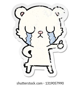 distressed sticker of a crying polar bear cartoon