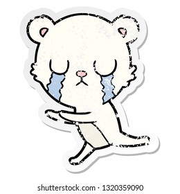 distressed sticker of a crying polar bear cartoon