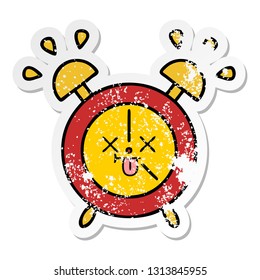 distressed sticker of a cute cartoon alarm clock