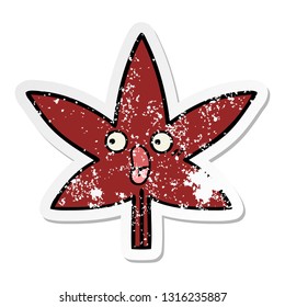 distressed sticker of a cute cartoon autumnal leaf