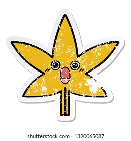 distressed sticker of a cute cartoon autumnal leaf