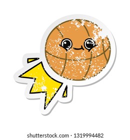 distressed sticker of a cute cartoon basketball