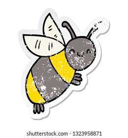distressed sticker of a cute cartoon bee