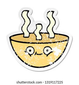 distressed sticker of a cute cartoon bowl of hot soup