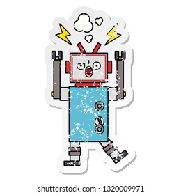 pegatina angustiada de un lindo robot con dibujos animados rotos